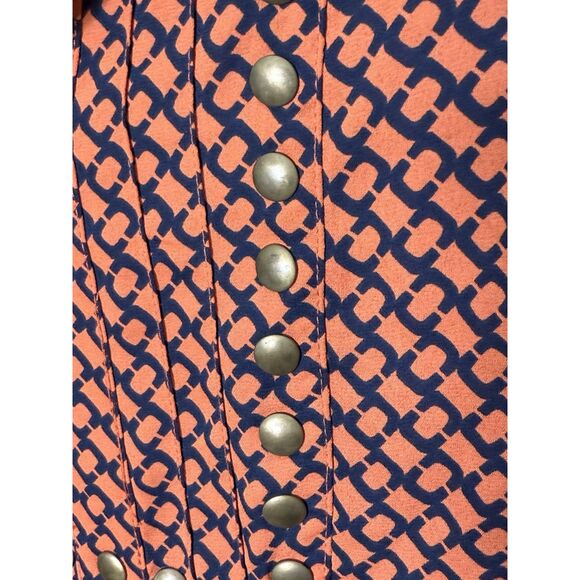 41 Hawthorn Stitch Fix Geometric Print Top Pintuck Pleat Studded Size M Orange - Picture 6 of 11